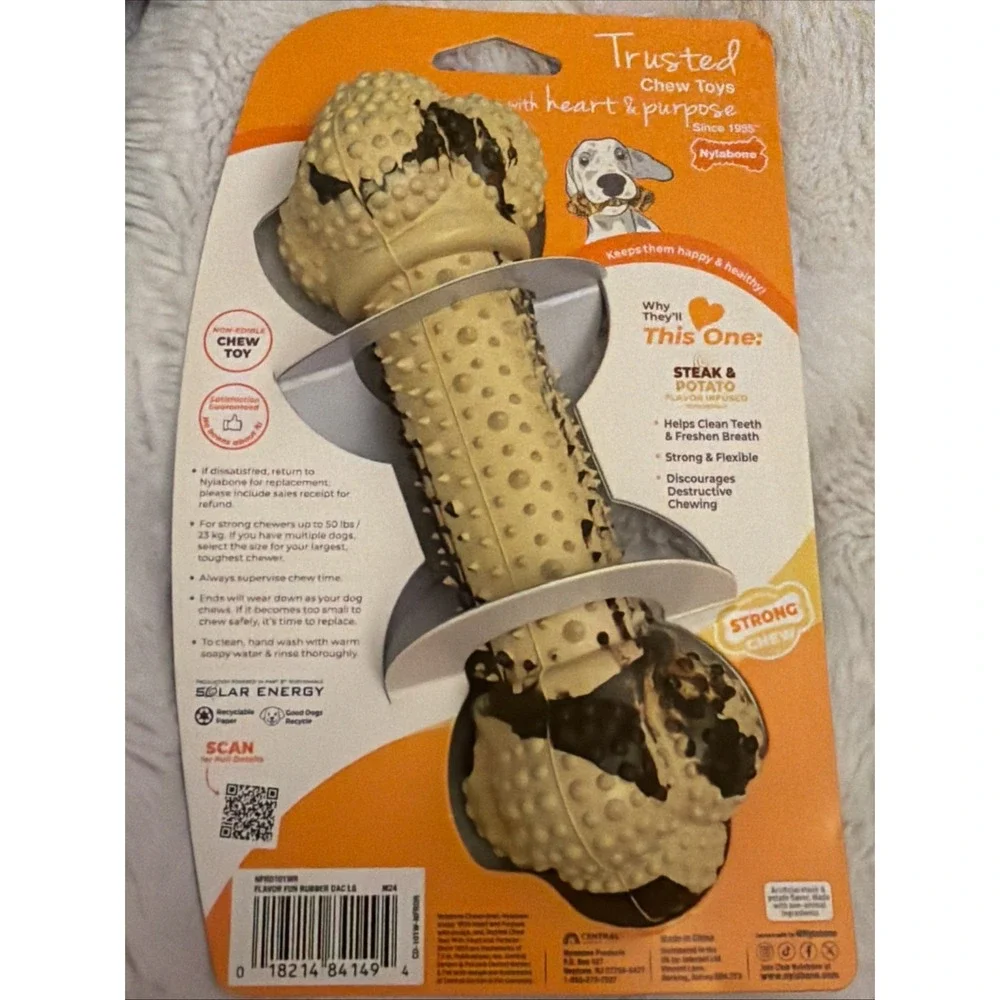 Nylabone Double Action Bone Strong Chew Dog Toy Steak Potato Flavor Large 50lbs